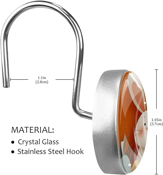 Easter Bunny Crystal Glass Shower Curtain Hooks for Bathroom Shower Rod, 12Pcs Round Home Decorative Shower Curtain Rings, Orange Bathroom Bedroom Living Room Accessories - ModernBath