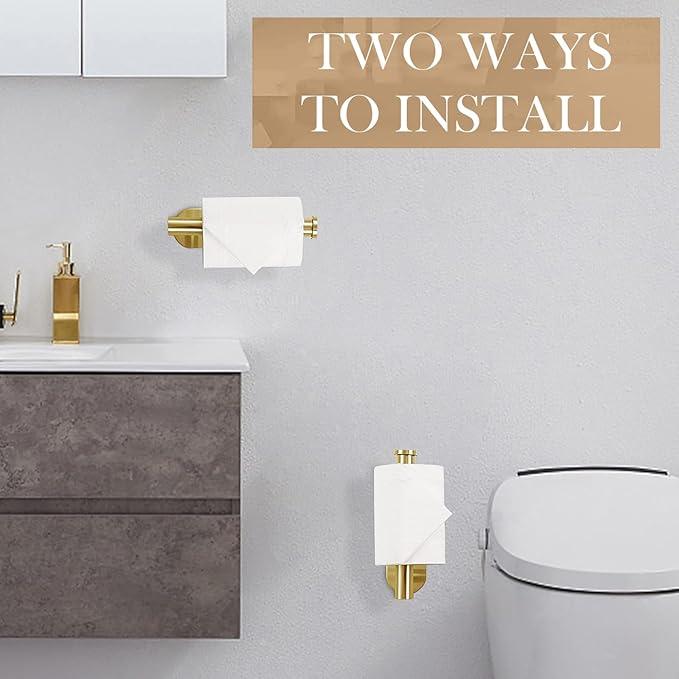 Toilet Paper Holder - Self Adhesive Toilet Paper Holder Wall Mount for Bathroom, SUS 304 Stainless Steel Command Strip Toilet Paper Roll Holder Stick On Wall, No Drilling - Brushed Gold（2 Pcs） - ModernBath