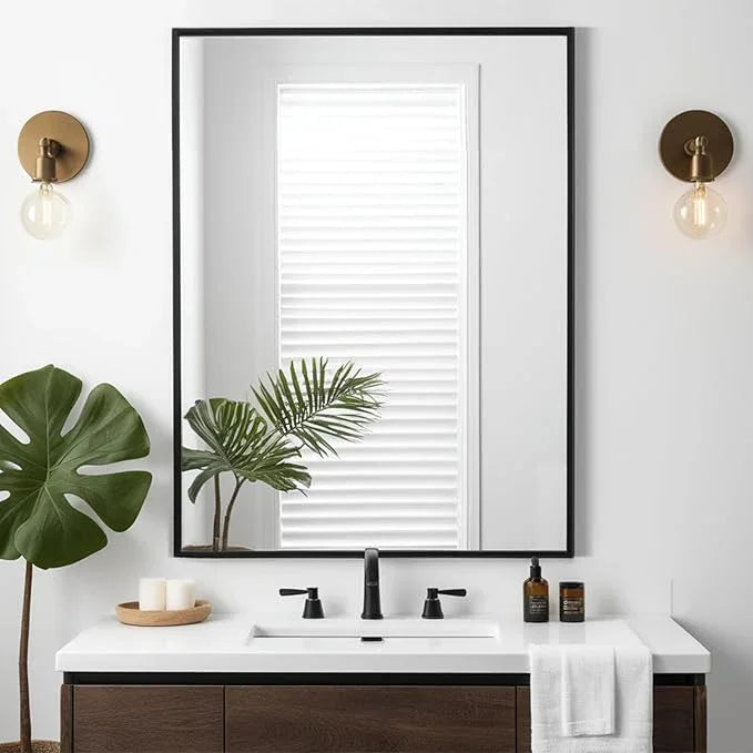 MEETDH Rectangle Bathroom Mirror 28x34 inch, Large Mirror with Black Frame, Rectangular Vanity Mirror 28" X 34", Modern Matte Wall Mounting Mirrors, Hang Horizontal or Vertical - ModernBath