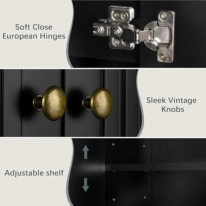 Over The Toilet Storage Cabinet, Over The Toilet Storage with Fluted Door Over The Toilet Cabinet with Adjustable Shelf Above The Toilet Storage Cabinet for Bathroom Organizer, Black - ModernBath