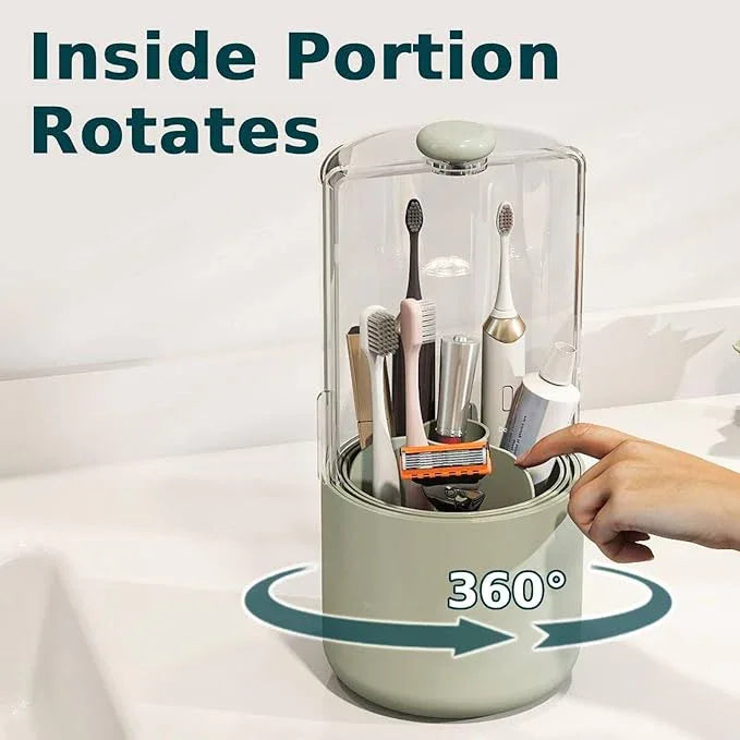 YOOLENS Toothbrush Holder with Cover 360 Rotating 4 Compartments Bathroom Toothpaste Electric Toothbrush Organizer, Light Green - ModernBath