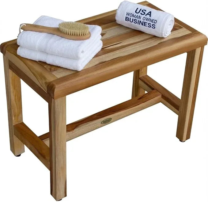 EcoDecors Eleganto 24 Inch Natural Color Waterproof Teak Wood Shower Bench Stool Seat Chair For Inside Shower Provides Safety, Storage, and Organization For Bathroom Accessories - ModernBath