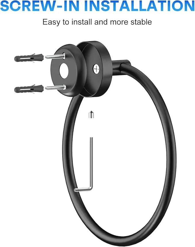 Hand Towel Holder Screw-in Matte Black Towel Ring for Bathroom Wall Stainless Steel Towel Hanger Round Towel Racks for Bathroom Decor and Accessories, 2 Packs - ModernBath