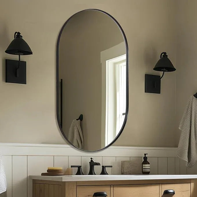 ANDY STAR Oval Mirrors for Bathroom, 24x40’’ Black Vanity Mirror, Black Oval Mirror Pill Shaped, 1’’ Deep Stainless Steel Frame, Wall-Mounted Horizontally/Vertically - ModernBath