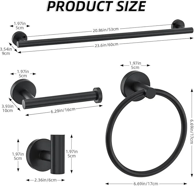 DUMDER Matte Black Bathroom Accessories Set,10-Piece Bathroom Hardware Set,SUS304 Stainless Steel Towel Bar Set-Wall Mounted Towel Bar,Towel Holder-23.6 Inch - ModernBath