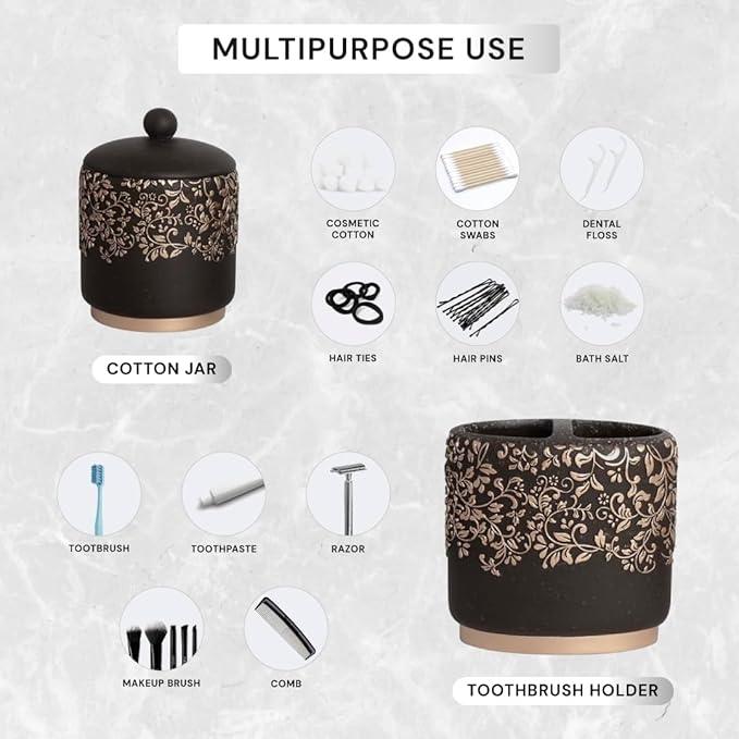 Decozen Bathroom Accessories Set 6Pcs – Soap Dispenser, Toothbrush Holder, Tumbler, Soap Dish & Cotton Swab Jar – Modern Bathroom Decor, Bath Set for Christmas Decor, Stella - ModernBath