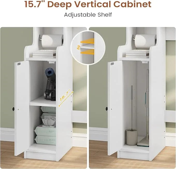 Itaar Over The Toilet Storage Cabinet, Over Toilet Bathroom Organizer with Glass Doors & Toilet Paper Holder Stand, Home Space-Saving Toilet Rack, for Bathroom, Restroom, Laundry(White) - ModernBath