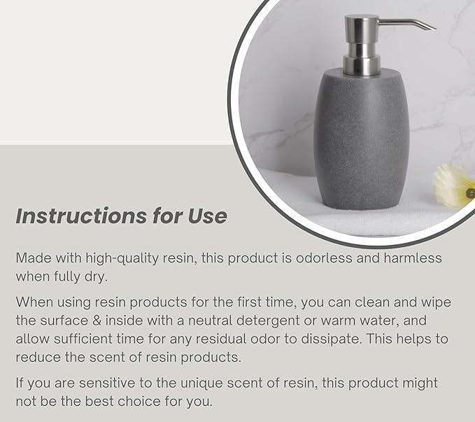 Clasin Home Sandstone Textured Resin Soap Dispenser with Metallic Pump and Waterproof Bottle Labels for Bathroom Kitchen Dish Hand Wash Shower Lotion Shampoo, 12 Oz, 2 Sets Gray - ModernBath
