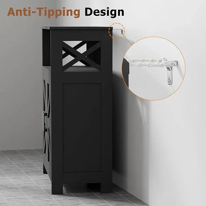 Homhedy Farmhouse Bathroom Storage Cabinet with 2 Doors, Toilet Paper Cabinet with Adjustable Shelves, Small Bathroom Cabinet for Kitchen/Laundry/Living Room, 11.8 x 23.6 x 31.5 Inches, Black - ModernBath