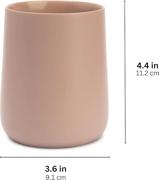 Yew Design Matte Dusty Pink/Mauve Toothbrush and Toothpaste Holder and Cup for Bathroom Vanity and Countertop, Round Organizer for Electric Toothbrushes, Floss, Razors, Cotton, and Mouthwash - ModernBath