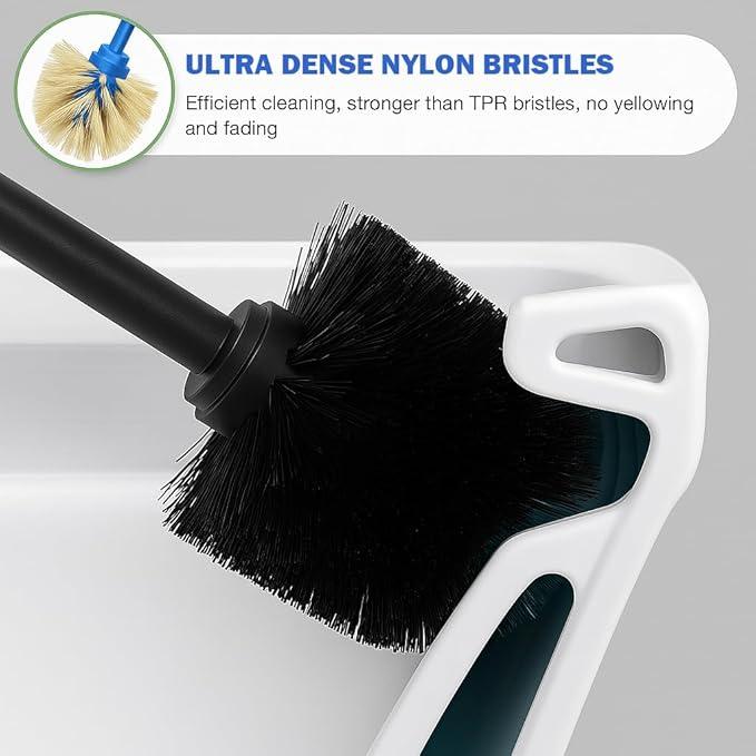 304 Stainless Steel Toilet Brush and Holder Set, Heavy Duty Toilet Bowl Brush and Holder with Removable Inner Bowl, Splash Protection, Long Handle for Bathroom - ModernBath