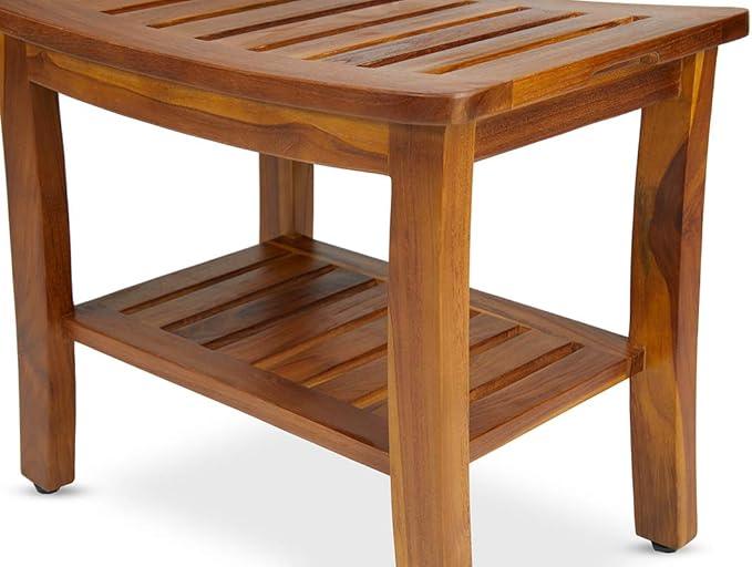 Teak Shower Bench 21 Inch, Fully Assembled Wood Bath Stool for Shower & Spa, The Hermod - ModernBath