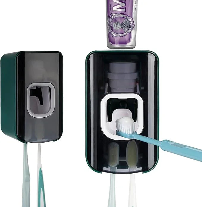 2 Slot Toothbrush Holder and Toothpaste Dispenser Wall Mounted, Automatic Toothpaste Squeezer, 2 in 1 Tooth Brush Toothpaste Organizer for Shower (Green 2Pack) - ModernBath