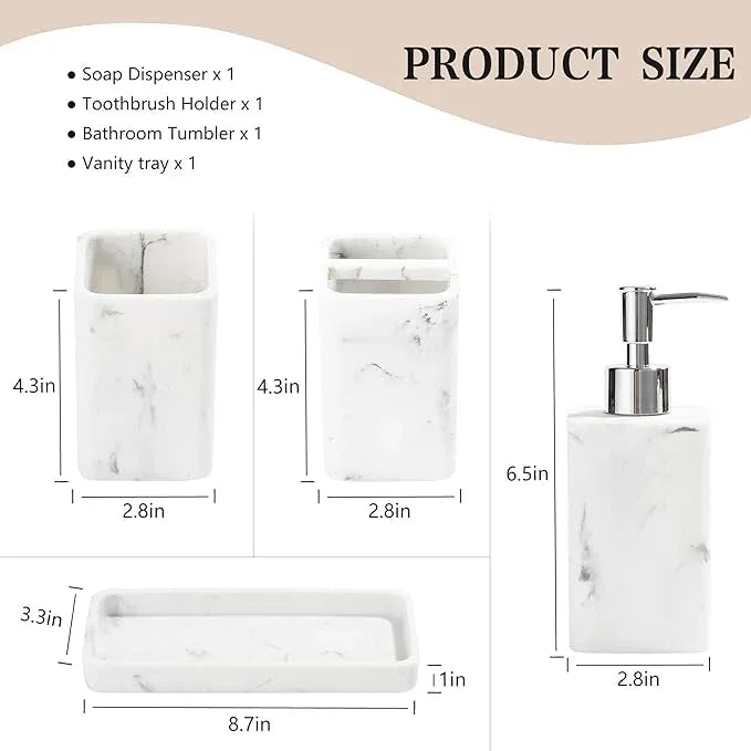 YMXYJM Bathroom Accessories Set, 4 Pcs Bathroom Accessory Set, Soap Dispenser, Toothbrush Holder, Qtip Holder Set, Bathroom Sets Complete, Bathroom Sink Set for Modern Home Decor, White - ModernBath
