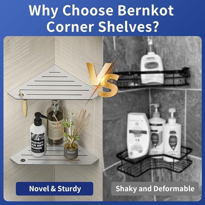 Corner Shower Shelves, Pentagonal Grout in Shelf w/Razor Holding Hole, 304 Stainless Steel Bathroom Shelf (Brushed) - ModernBath