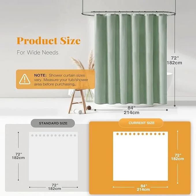BTTN 84 Inch Wide Shower Curtain - W84xH72 Linen Textured Heavy Duty Fabric Shower Curtain Set with 14 Plastic Hooks, Large Hotel Simple Waterproof Polyester Bath Curtains for Bathroom - Sage Green - ModernBath