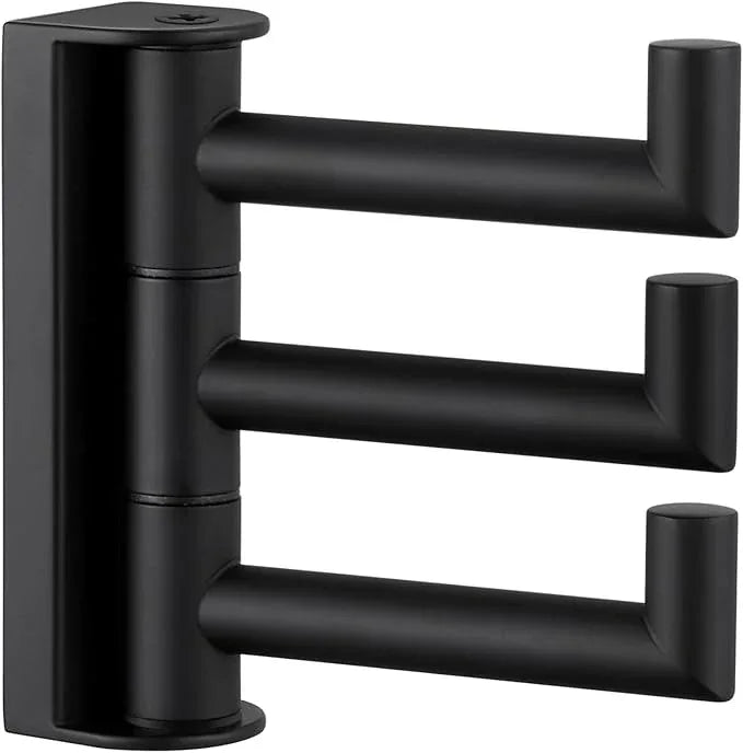 APLusee Swivel Towel Hook, 304 Stainless Steel Foldable Clothes Hook with Multi Three Rotating Arm, Flexible Bathroom Kitchen Storage Hanger Wall Mounted, Matte Black - ModernBath
