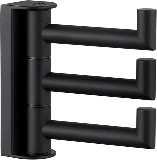 APLusee Swivel Towel Hook, 304 Stainless Steel Foldable Clothes Hook with Multi Three Rotating Arm, Flexible Bathroom Kitchen Storage Hanger Wall Mounted, Matte Black - ModernBath