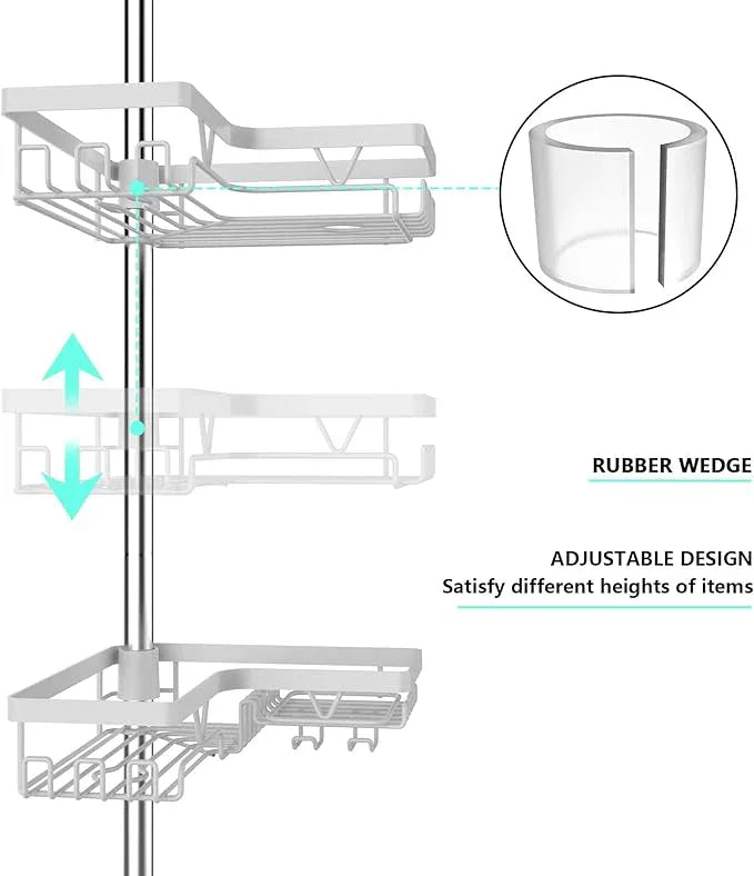 KEGII Corner Shower Caddy Tension Pole - 4-Tier Rustproof Bathroom Organizer, Floor to Ceiling Shower Caddy 25-114.2 inch, No Drilling Shower Storage Rack for Shampoo, Towels (Matte White) - ModernBath
