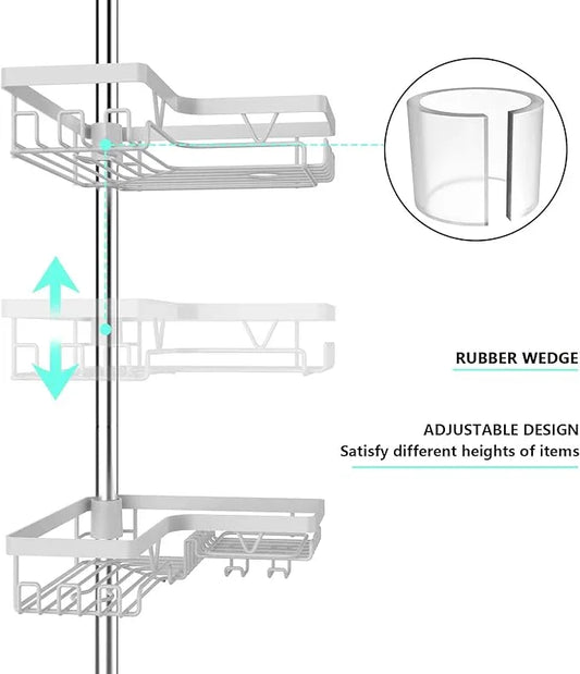 KEGII Corner Shower Caddy Tension Pole - 4-Tier Rustproof Bathroom Organizer, Floor to Ceiling Shower Caddy 25-114.2 inch, No Drilling Shower Storage Rack for Shampoo, Towels (Matte White) - ModernBath