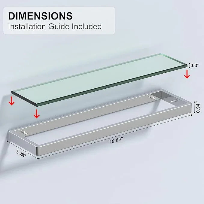 20IN Bathroom Shelves/Shelf Glass Wall Mount Floating Shelves for Bathroom Tempered Glass Rectangular 1 Tier Organizer Wall Shelf (Chrome Polished, 20'') - ModernBath