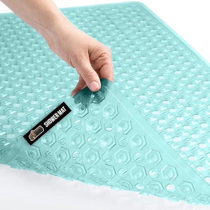 GORILLA GRIP Patented Bath Tub Shower Mat, Machine Washable Bathtub Floor Liner Mats, Suction Cups and Drain Holes to Keep Tubs Clean, Soft on Feet, Bathroom Essentials, 35x16 Inch, Clear Green - ModernBath