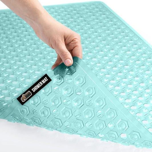 GORILLA GRIP Patented Bath Tub Shower Mat, Machine Washable Bathtub Floor Liner Mats, Suction Cups and Drain Holes to Keep Tubs Clean, Soft on Feet, Bathroom Essentials, 35x16 Inch, Clear Green - ModernBath