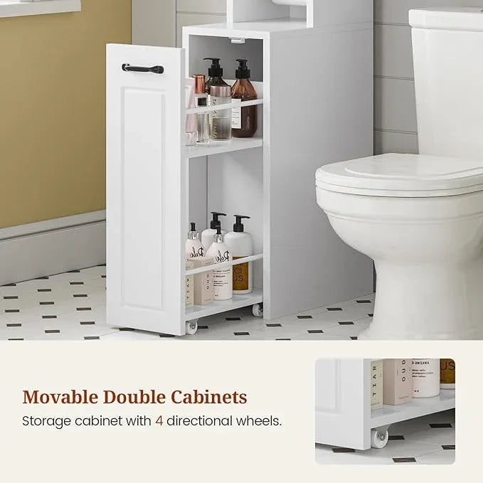 Over The Toilet Storage Cabinet with Pulley Small Bathroom Storage Cabinet, Space Saver W/Adjustable Shelf & Glass Doors for Bathroom, Restroom, Laundry (Frosted Mirror-Type B) - ModernBath