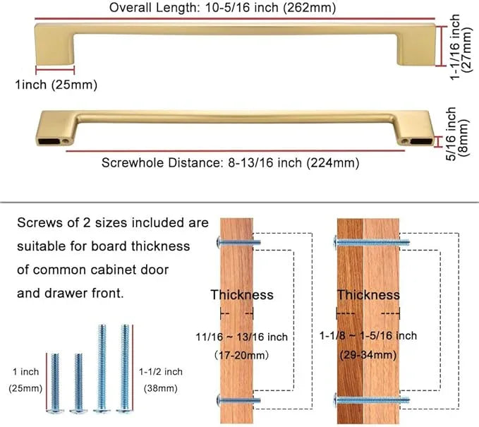 KOOFIZO 5 Pack 8-4/5 Inch Brushed Gold Kitchen Cabinet Pulls Gold Cabinet Handles Gold Cabinet Hardware for Kitchen Cabinets Drawer P01 Dresser Cupboard Bedroom Bathroom - ModernBath