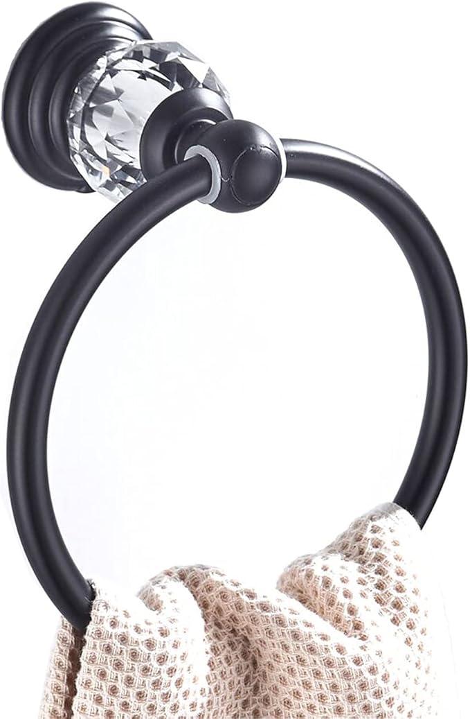 WINCASE Crystal Towel Ring, Black Hand Towel Holder, Bathroom Round Towel Hanger Racks Wall Mount Matte Black - ModernBath