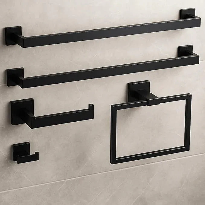 Matte Black 5-Piece Bathroom Hardware Set， INDARE Towel Rack for Bathroom Wall Stainless Steel， Black Bathroom Accessories Set 23.8-Inch - ModernBath