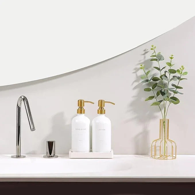 Prus Waso Gold Soap Dispenser Bathroom Set, Hand and Lotion Dispenser with Stainless Steel Pump, Perfect for Modern Bathroom Decor. (Gold) - ModernBath