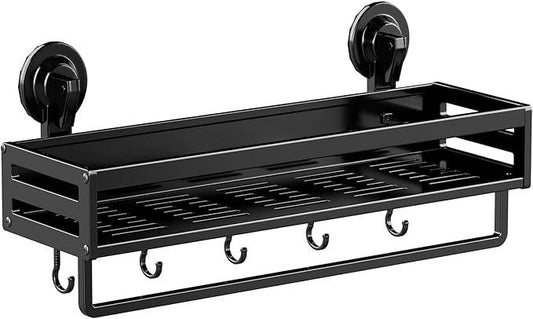 CIBOTIES Shower Caddy Suction Cup, 11.8 inch Suction Shower Shelf with Hooks NO-Drilling Bathroom Holder, Rustproof Bathroom Organizer, Black - ModernBath