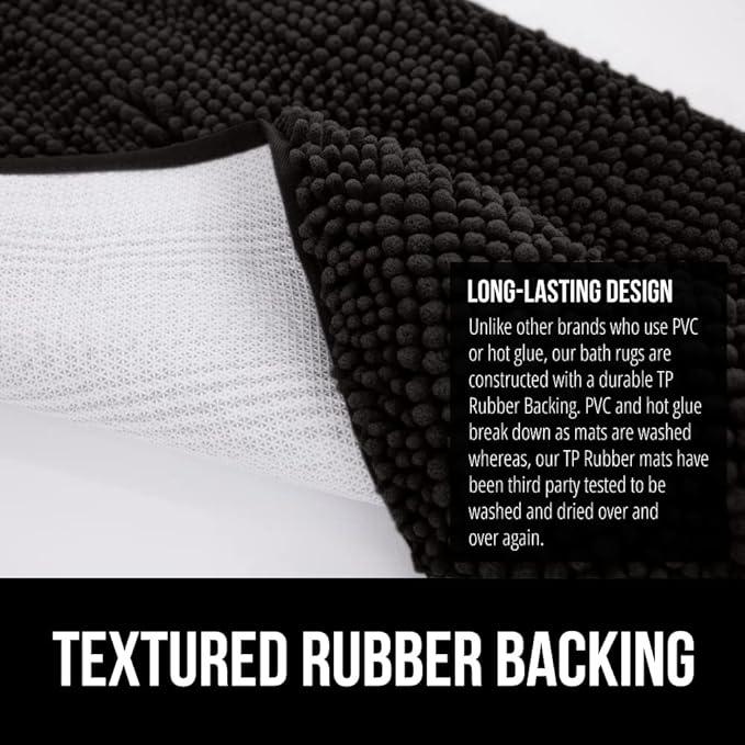 GORILLA GRIP Bathroom Rug Sets, Soft Chenille 2 Piece Area Rugs Set, Toilet Base Mat and 30x20 Carpet, Absorbent Microfiber Washable Mats Dry Quickly, Home Décor and Bath Room Accessories, Black - ModernBath