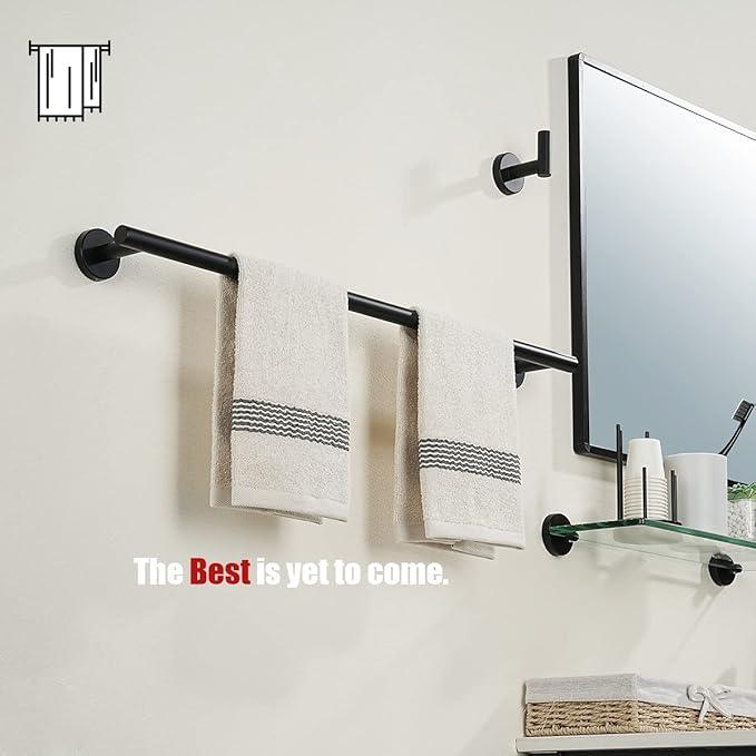 JQK Black Towel Bar, 27 Inch 304 Stainless Steel Thicken 0.8mm Towel Rack Bathroom, Towel Holder Matte Black Wall Mount, Useable Length 24 Inch 2 Pack, TB110L24-PB-P2 - ModernBath