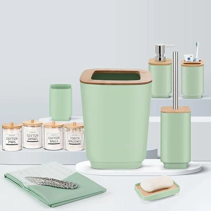 IMAVO Bathroom Accessories Set,Green Bathroom Set,11 Pieces Bathroom Accessory Set,Trash Can for Bathroom Accessories Décor and Housewarming Gifts - ModernBath