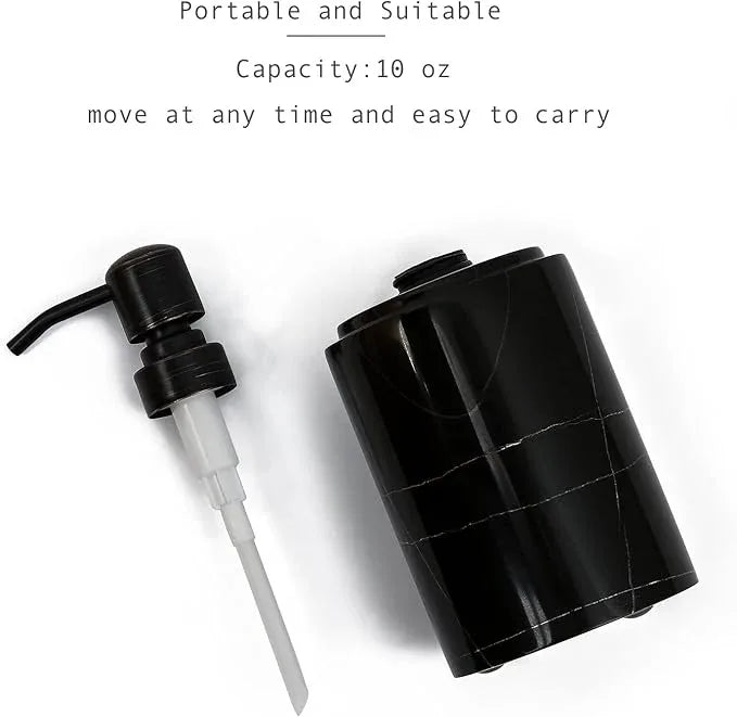 JIMEI Black Marble Soap Dispenser Hand or Dish for Bathroom & Kitchen - Decorative Natural Marble Stone Liquid Soap/Lotion Dispenser - Stainless Steel Soap Dispenser Easy-Glide Pump - Refillable - ModernBath