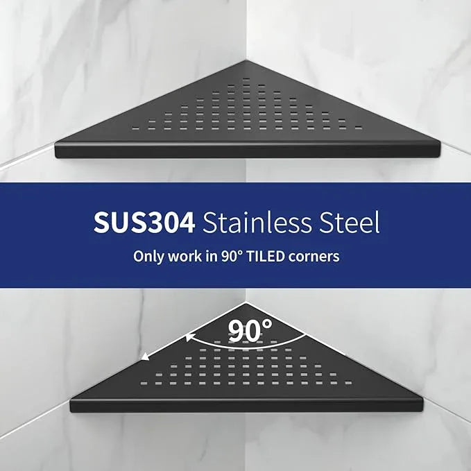 8'' Corner Shower Shelf 2 Pack, 304 Stainless Steel Grout in Bathroom Shelves, Recessed Shelf Rack for Tiled Wall, No Drilling Needed (8'', Black) - ModernBath