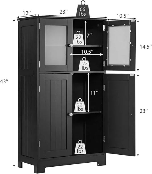 GOFLAME Bathroom Storage Cabinet, Freestanding Storage Cabinet with 4 Doors, Wooden Kitchen Cupboard with Adjustable Shelf, Buffet Sideboard, Multipurpose Home Organizer for Bathroom, Kitchen, Black - ModernBath