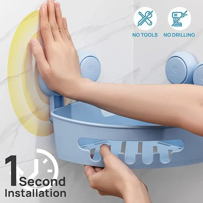 LEVERLOC Corner Shower Caddy Suction Cup, shower shelves suction cup, 2 Pack Basket Powerful Bathroom, Waterproof & Oil-proof Organizer for Kitchen, No-Drilling Removable (Blue) - ModernBath