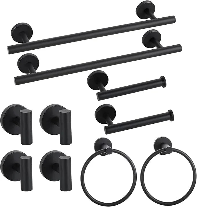 Matte Black Bathroom Hardware Set, Bathroom Towel Holder Bar Set 10 Pieces, SUS304 Stainless Steel Bathroom Towel Rack Set Wall Mounted-16 Inch Towel Bar, Toilet Paper Holder, Towel Hooks, Towel Ring - ModernBath
