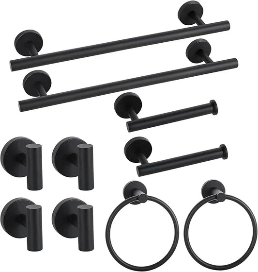 Matte Black Bathroom Hardware Set, Bathroom Towel Holder Bar Set 10 Pieces, SUS304 Stainless Steel Bathroom Towel Rack Set Wall Mounted-16 Inch Towel Bar, Toilet Paper Holder, Towel Hooks, Towel Ring - ModernBath