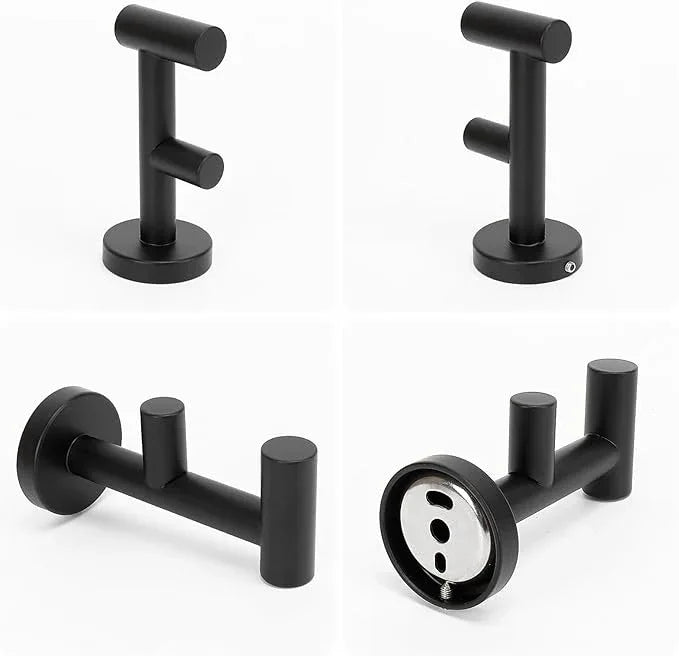NearMoon Bathroom Double Towel Hook- SUS304 Stainless Steel Robe Towel Holder, Heavy Duty Double Coat Hook for Bathroom Livingroom Kitchen Wall Mounted (Matte Black-F, 2 Pack) - ModernBath