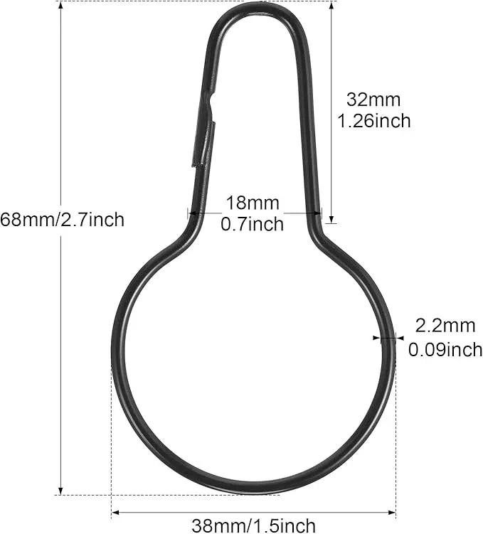 Queekay 100 Pieces Metal Shower Curtain Hooks Hanging Clips Metal Practical Shower Curtain Rings Hangers for Bathroom Bedroom Kitchen Home Applications(Black,2.7x1.5'') - ModernBath