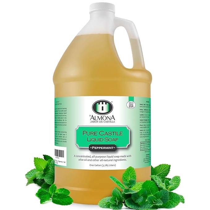 La Almona - Pure Castile Liquid Soap, PEPPERMINT, 1 Gallon - Multipurpose: Hands, Face, Body, Laundry, Dishes & More - For Sensitive Skin, Natural Ingredients, Scented with Essential Oils - ModernBath