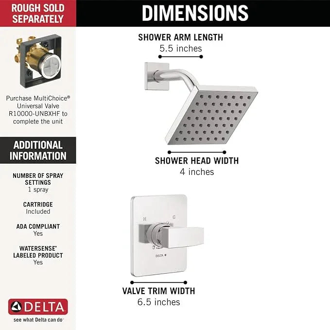 Delta Modern 14 Series Shower Faucet Set, Chrome Shower Head and Handle Set, Valve Trim Kit, Chrome T14267-PP (Valve Not Included) - ModernBath