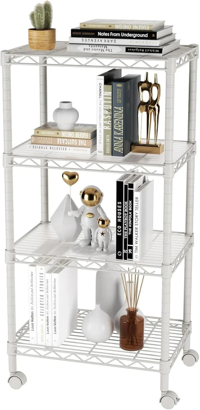 SINGAYE 4 Small Shelves Storage Shelf Wire Shelving Unit Metal Shelf Adjustable Organizers Storage Shelving with Wheels for Bathroom Laundry Room Kitchen Pantry - ModernBath