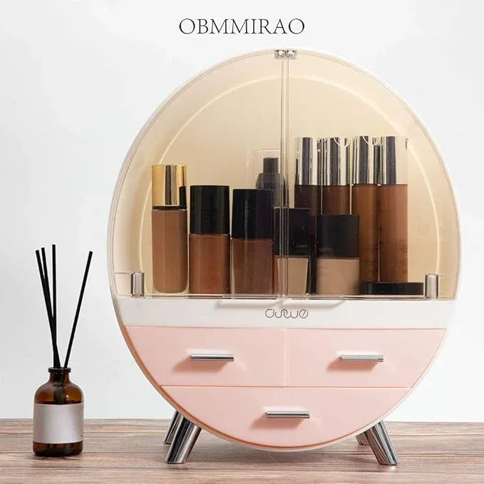 OBMMIRAO Elegant Dustproof Makeup Storage Organizer Box, Waterproof Medium Cosmetics Organizer Storage with Drawers Skincare Cosmetic Display Cases for Countertop Bathroom Dresser Dedroom - ModernBath
