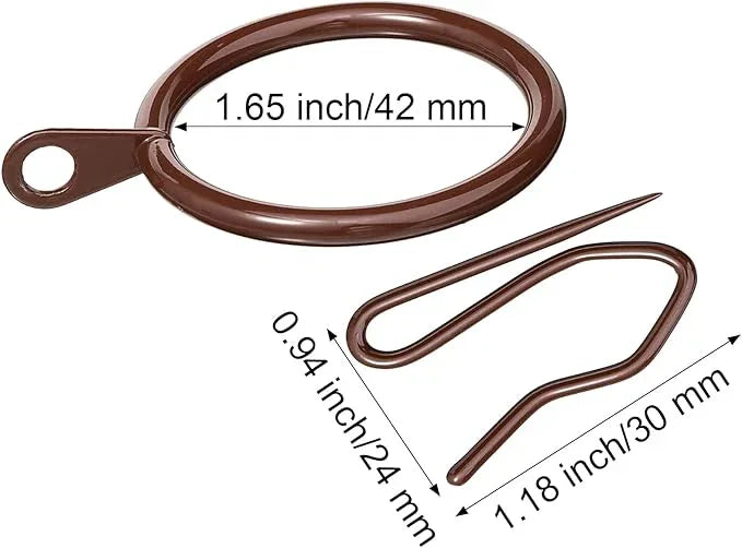 Hotop 30 Pcs Metal Drapery Curtain Rings 0.98/1.26/1.65 inch Interior Diameter and 30 Pcs Hanging Curtain Drapery Pin Hooks for Window Door Shower(Brown,42mm) - ModernBath