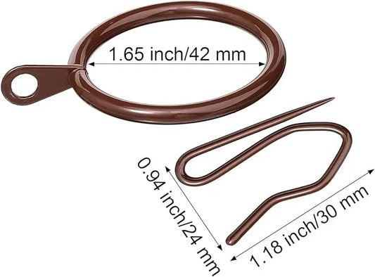 Hotop 30 Pcs Metal Drapery Curtain Rings 0.98/1.26/1.65 inch Interior Diameter and 30 Pcs Hanging Curtain Drapery Pin Hooks for Window Door Shower(Brown,42mm) - ModernBath